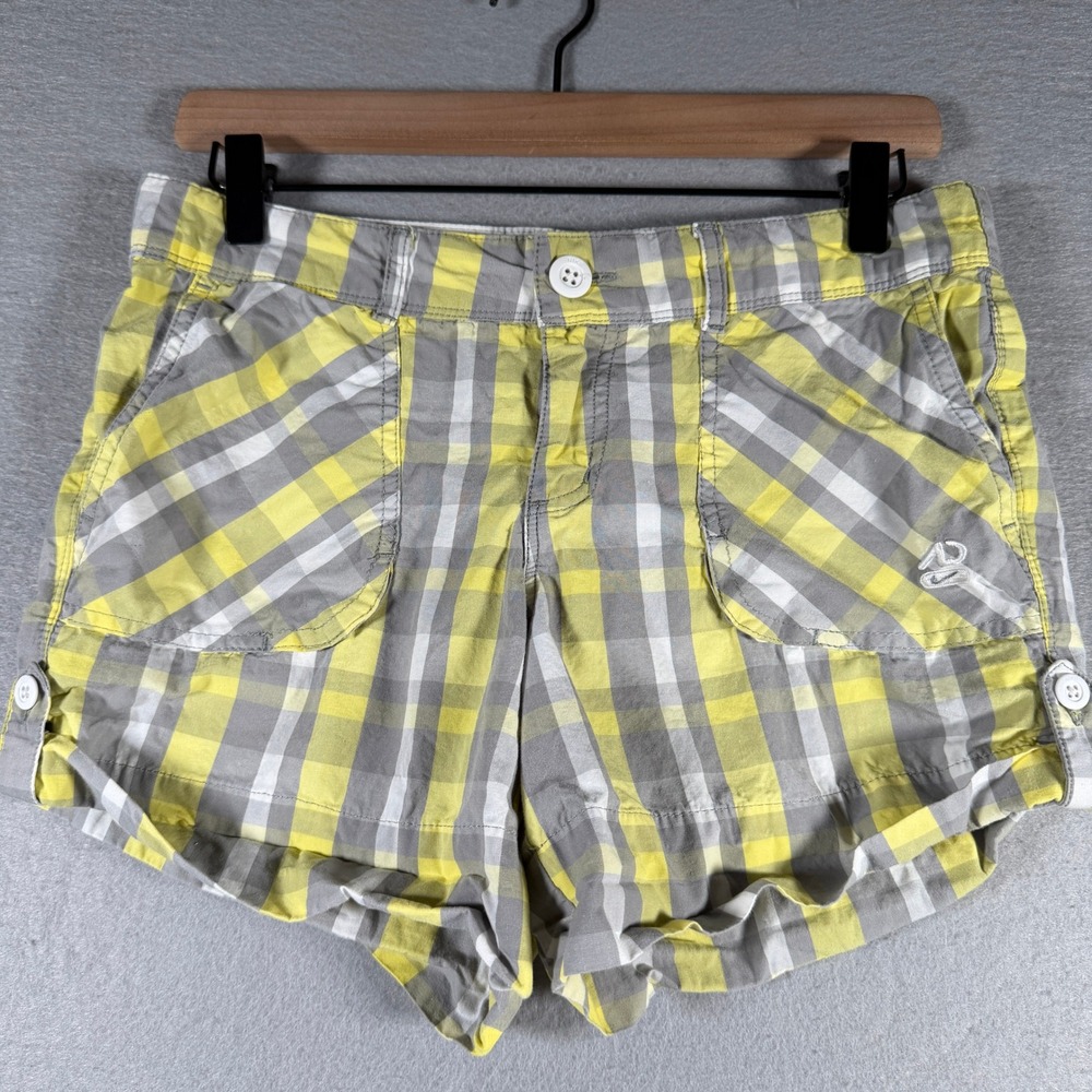 Nike Athletic Dept Women Plaid Shorts Yellow Grey White Cotton Size 6 413425-082